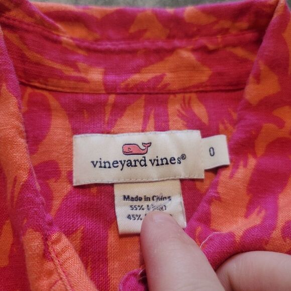 Vineyard Vines Parrot orange&pink linen blend button down shirt sz 0 - Picture 2 of 4